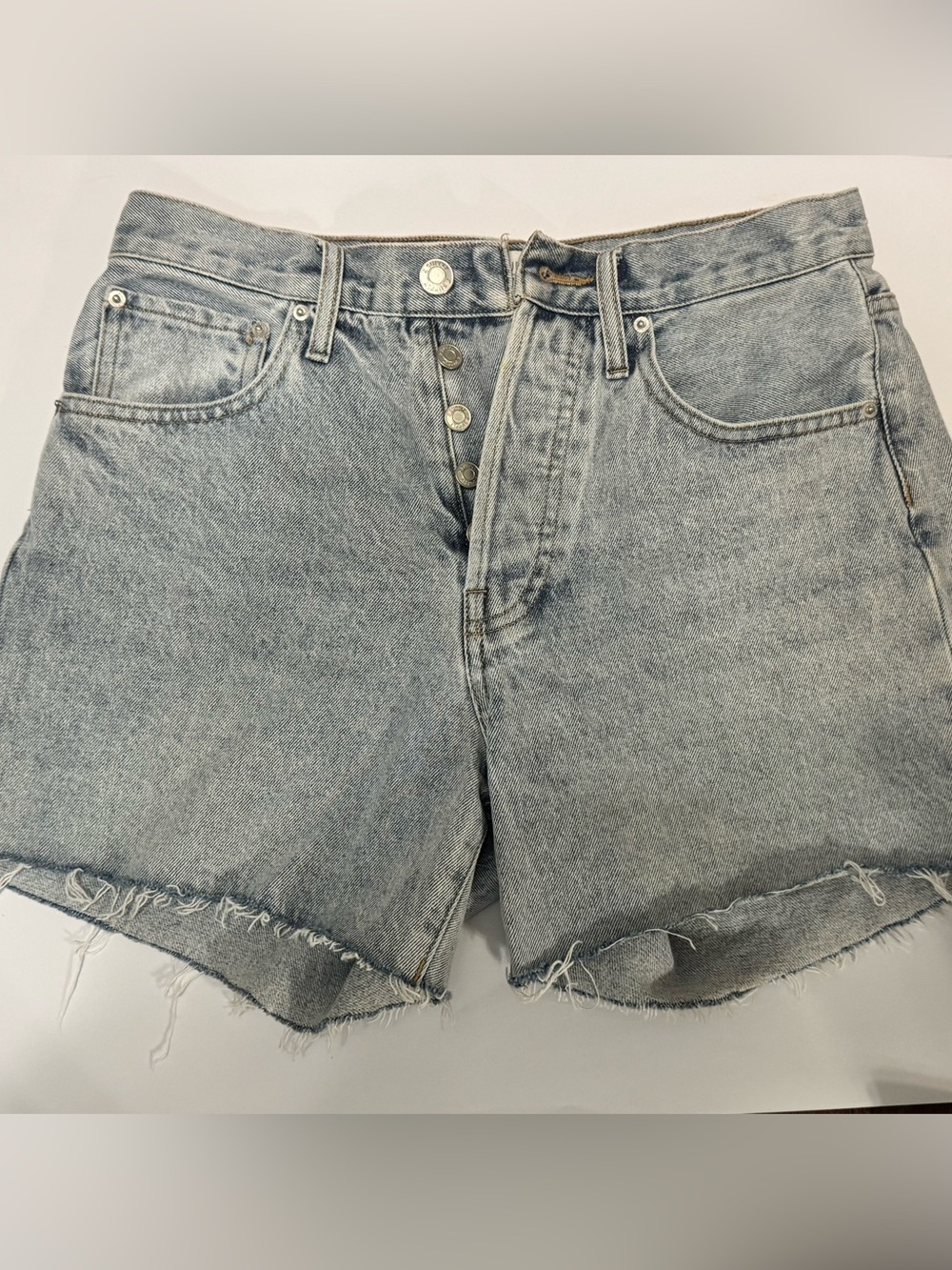 Z Supply High Waisted Mom Light Blue Denim Button-Fly Jean Shorts